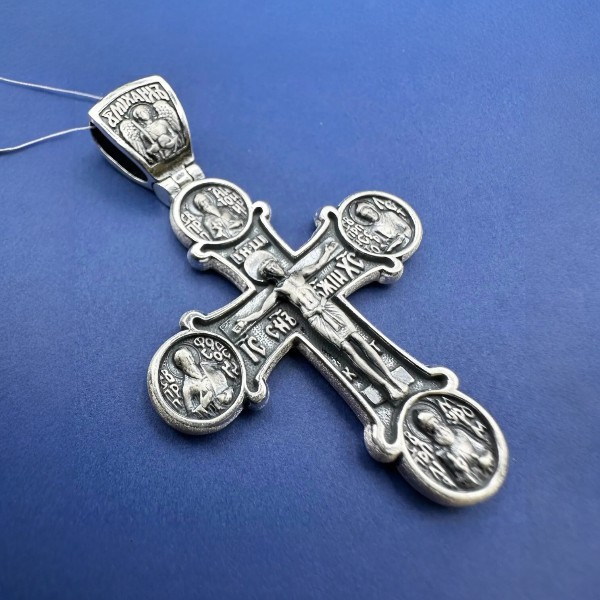 Массивный двусторонний православный крест с распятием и образами 19 г с чернением серебро 925 пробы в интернет-магазине «Family Jewelry»