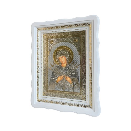 Икона Пресвятая Богородица Семистрельная в белом деревянном киоте под стеклом, размер киота 31*41, сюжет 20*30
в интернет-магазине Family Store