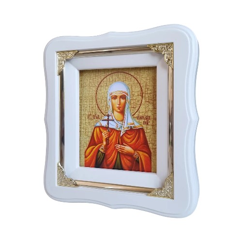 Икона Святая Эмилия в белом фигурном деревянном киоте под стеклом, размер киота 18*16, лик 10*12 в интернет-магазине Family Store