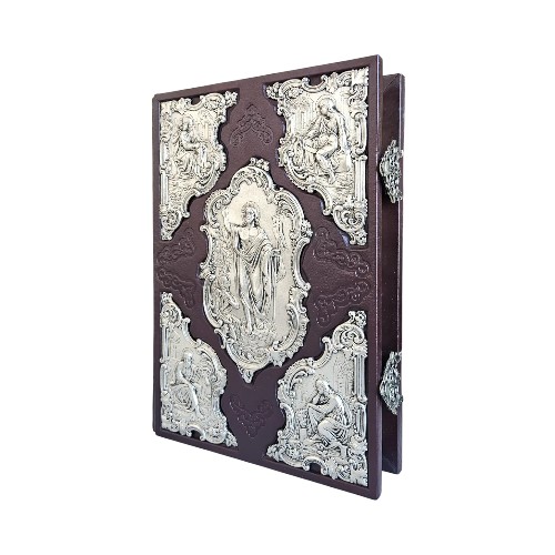 Книга Евангелие Грекокатолическая напрестольная, оклад кожа, накладки серебрение, 2 защелки, размер книги 26×38
 в интернет-магазине Family Store