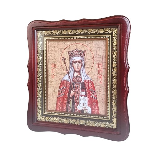 Икона Святой преподобной Ангелины в темном деревянном киоте под стеклом, размер киота 26*23, сюжет 15*18 в интернет-магазине Family Store