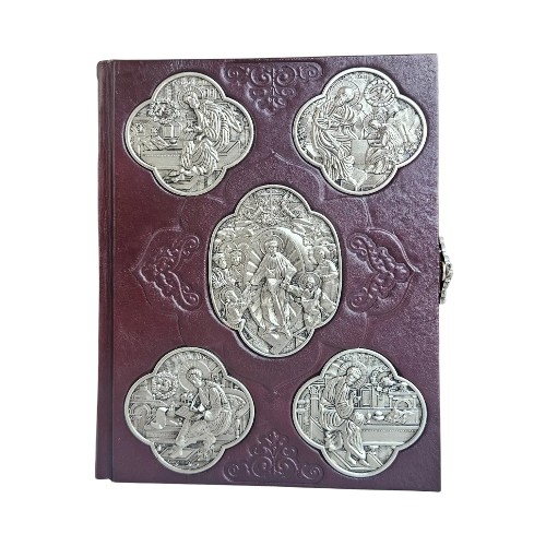 Книга Святое Евангелие в кожаном переплете с застежкой, на славянском языке, накладки серебрение, размер 20*26 в интернет-магазине Family Store