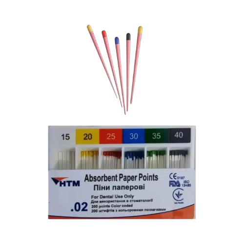 Штифты бумажные конус 02/10 200 шт./пач. Absorbent Paper Points HTM для высушивания корневых каналов