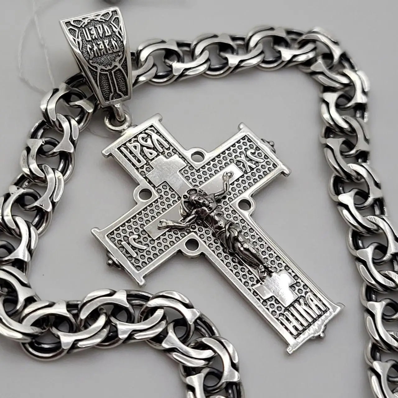 Мужской серебряный комплект Бисмарк с чернением: цепочка 7 мм + крестик (36 г, 925 проба) от компании Sriblo Ukraine