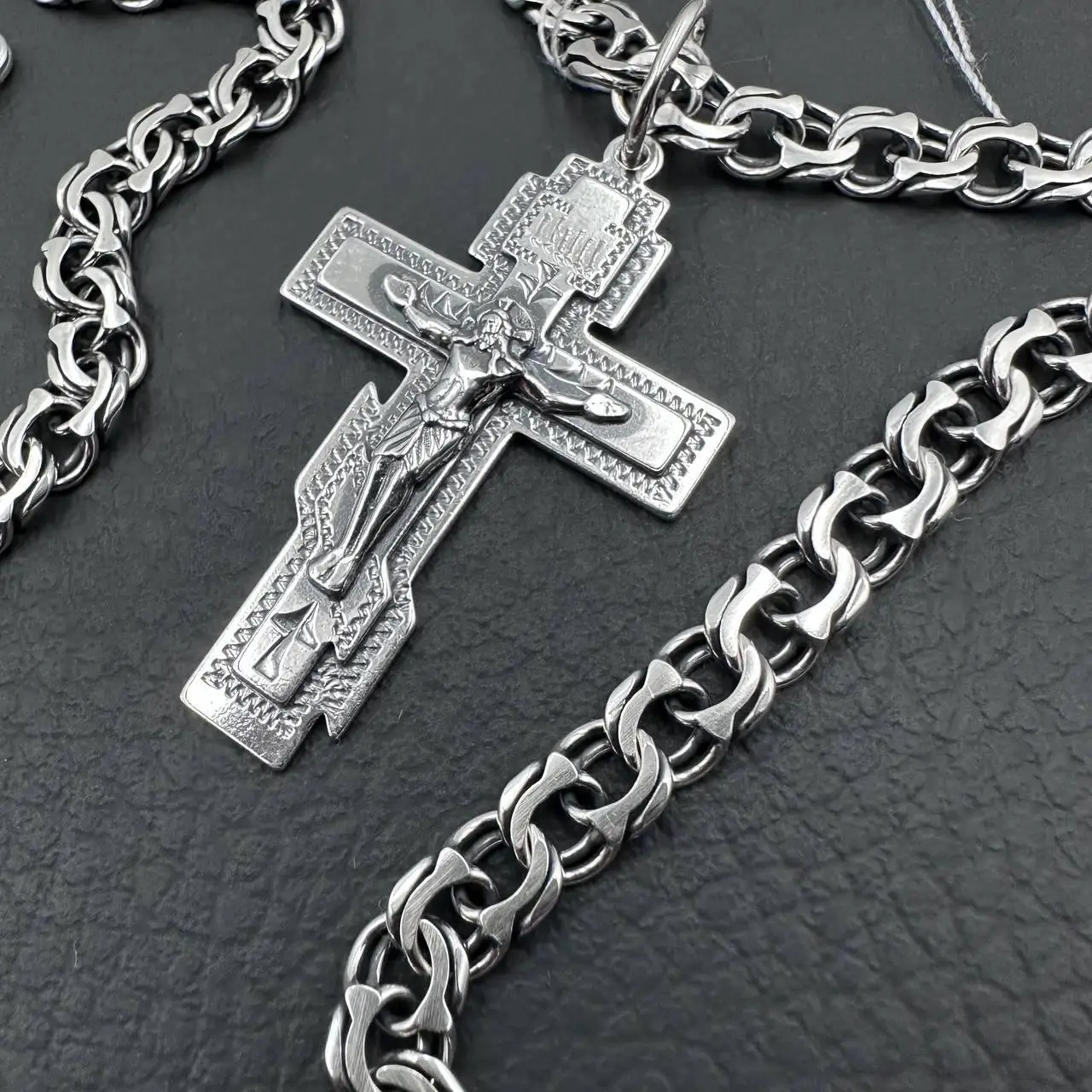 Мужской серебряный комплект с распятием: Бисмарк 5 мм, чернение (23.5 г, 925) от компании Sriblo Ukraine
