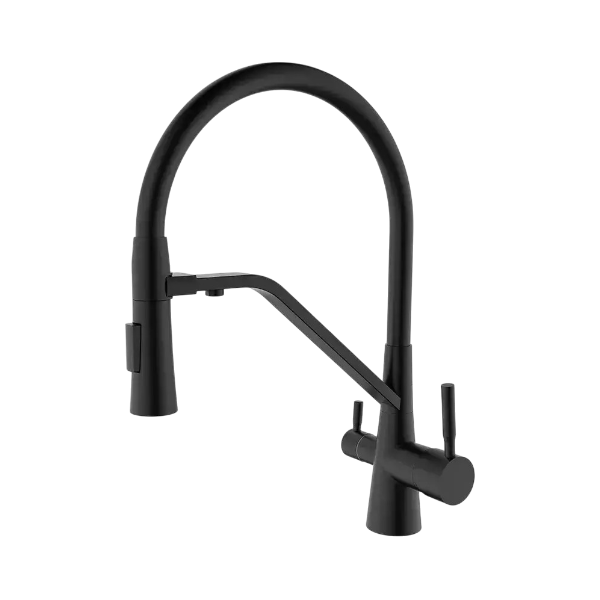 Смеситель для кухни латунный с гибким изливом и под фильтр MAGNET 021 BLACK REFL.BLACK в интернет-магазине «Водокран»